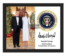 President Donald Trump Presidential Seal &amp; Signature Christmas 8X10 Framed Photo - £15.73 GBP