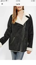 STARING AT STARS Sherpa Lined Faux Suede Moto Jacket SIze Small - £12.68 GBP