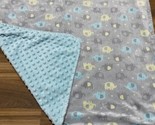 Just Born (?) Fleece Elephant Baby Blanket Grey Mint Green Yellow Okie D... - $25.64