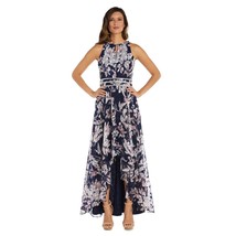 R &amp; M RICHARDS Floral-Print Halter High-Low Gown Navy/Pink Size 8 $139 - £54.44 GBP