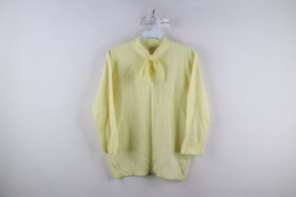 Vtg 50s 60s Streetwear Womens 40 Fringed Bow Collared Knit Sweater Yellow USA - £47.44 GBP