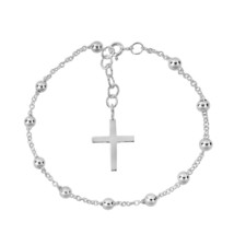 Trendy Cross Charm Satellite Bead Adjustable Sterling Silver Rosary Bracelet - $22.96