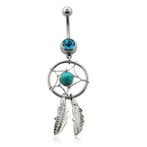 Dreamcatcher Banana Navel Belly Button Ring Stainless Steel Body Color CZ Stone - £7.83 GBP