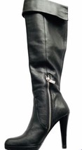 MICHAEL KORS Boots Womens 5.5M Boots Adena Slouch Black Leather 4.25” Heels - £36.10 GBP