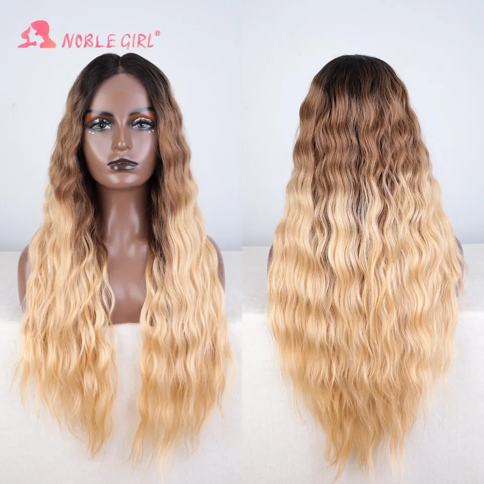 NOBLE GIRL Synthetic Lace Wig Long Deep Wavy Ombre Blonde Ginger Lace Wigs For - £26.72 GBP+