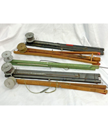 5 Vintage Wood Ice Fishing Tip Ups Poles Never Fail Metal Reel Flags Unt... - $18.95