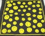 Black w Yellow Smiley Face Hav-A-Hank Bandanna  Made in USA 21" x 21" - $7.83