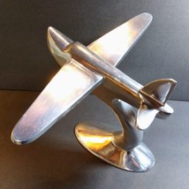 Vintage Art Deco Polished Aluminium Plane Sculpture Heavy Desk Display - £97.78 GBP