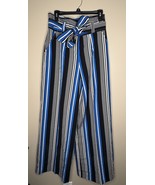 Womens 8 New York &amp; Company Striped Palazzo Pants Black Blue White Belte... - €20,55 EUR