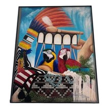 Native American Woven Basket Kachina Blue Gold Macaw Print Picture Framed 8x10 - £36.78 GBP