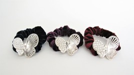 Butterfly blue purple maroon hair tie pony tail holder scrunchie with crystals - £4.75 GBP