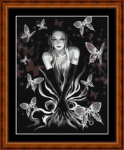 GIRL WITH BUTTERFLIES - Pdf chart in 14 count Original Artist Unknown - £9.56 GBP