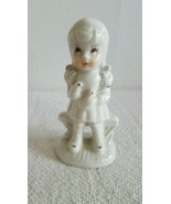 Vintage Ceramic Figurine Little Girl Sitting on a Bench Playing w Squirr... - $8.12 CAD