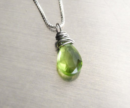 Peridot Necklace - Sterling silver, natural gemstone August Birthstone gift - $30.00