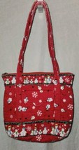 Vintage Cute Red Quilted Snowmen Snowflake Winter Purse Handbag - $9.99