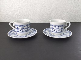 2 Sets Bareuther &amp; Co Waldsassen BTH60 Blue Floral Geo Demitasse Cup and Saucers - £27.40 GBP