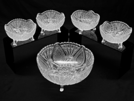 Antique 1915 INDIANA GLASS Bowl Set ROCKET 8&quot; Serving &amp; Berry EAPG - Set... - $39.53 CAD