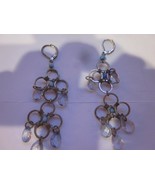 Silver Ring Dangle Earrings With Blue And Clear Beads Leaver Back Gently... - £3.90 GBP
