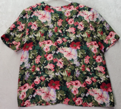 Maggy London Blouse Top Women Size 12 Green Pink Floral Short Sleeve Button Back - £20.21 GBP
