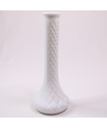 VINTAGE Tall Thin Milk Glass Flower Vase With Square Lines Texture Very ... - £8.40 GBP