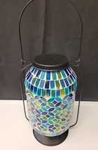 Battery Powered Colorful Mosaic Glass Hanging Lantern - £17.26 GBP