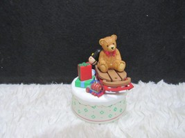 Schmid 1992 Winter Wonderland Bear on Sled Musical Figurine, Hand Painted - £8.18 GBP