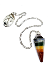 Lunar Hare Pendulum Dowser Chakra Gemstone Balance Bead 26cm Chain &amp; Vel... - $12.37