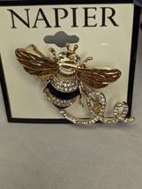 NAPIER Flying Bee Brooch Pin Crystal Enamel Gold Tone New Summer Bumble Bee - £19.64 GBP