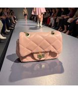 Blush Pink Quilted Mini Crossbody Bag Gold Chain Turn Lock Flap Purse - $25.98