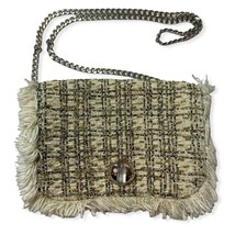 Zara Green Beaded Tweed Clutch Bag Fringe Metal Chain - £15.46 GBP