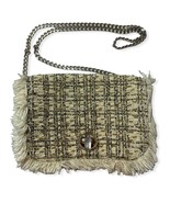 Zara Green Beaded Tweed Clutch Bag Fringe Metal Chain - £15.38 GBP