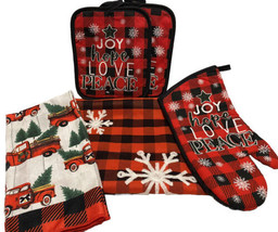 Holiday Bundle Buffalo Plaid Pot Holders Table Runner Towels Cottage Cor... - £19.61 GBP