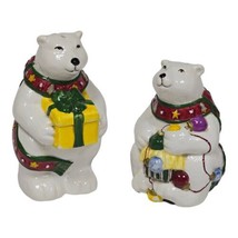 Vtg Ceramic Christmas Polar Bear 5&quot; Salt &amp; Pepper Shakers Festive Dining... - £9.00 GBP