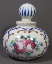 VINTAGE Perfume Bottle Japanese Blue White &amp; Pink Hand Painted Porcelain... - $19.77