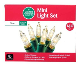 Winter Wonder Lane Clear Mini Light Set, Green Wire, Indoor/Outdoor, 140 Lights - £18.79 GBP