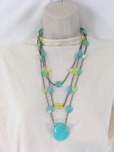 Aqua Turquoise Amber Yellow Hearts Green Glass Necklace Earrings - £11.59 GBP