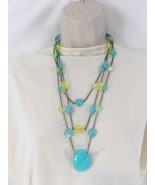 Aqua Turquoise Amber Yellow Hearts Green Glass Necklace Earrings - £11.82 GBP