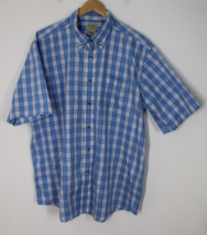 LL Bean XL Blue Plaid Wrinkle Free Twill Short Sleeve Sport Shirt 504265 - £21.27 GBP