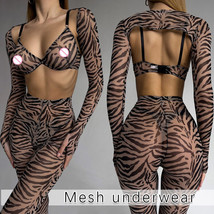 Women Zebra Print Sexy See-through Lingerie Tight Body Shaper Bra Briefs Sets - £14.12 GBP