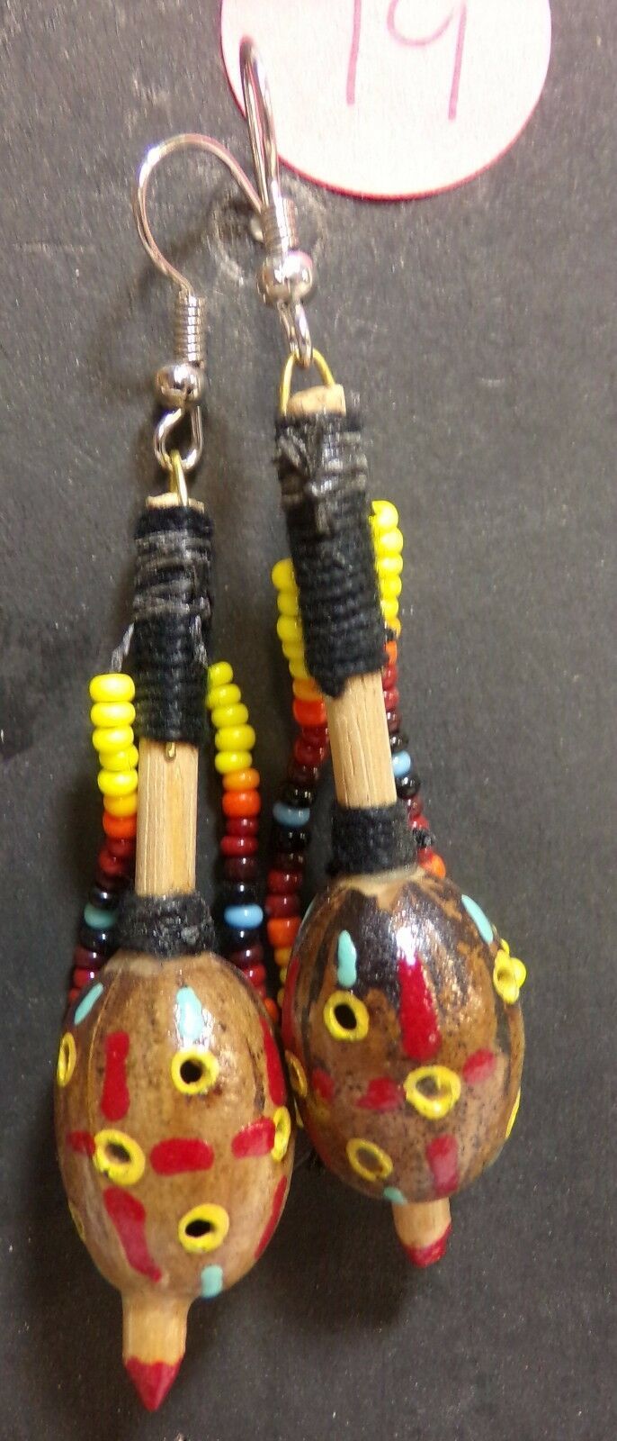 Native American Dangle Beaded Pecan Shell Shaker Rattle Earrings Seminol... - $27.99