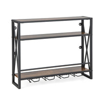 3-Tiers Industrial Wall Mounted Wine Rack with Glass Holder and Metal Fr... - $128.99