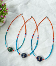 Turquoise and coral Beads With Afghan vintage Big Bead Necklace - £14.48 GBP