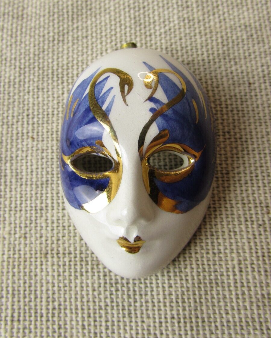 Vintage, 1950&#39;s, Hand Painted Ceramic Theatre / Carnival Mask Brooch - $19.97