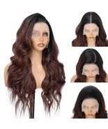 Synthetic Lace Front Wig 13x6 26&quot; Long Wavy Ombre Black Brown Red Plucked - $460.23 MXN
