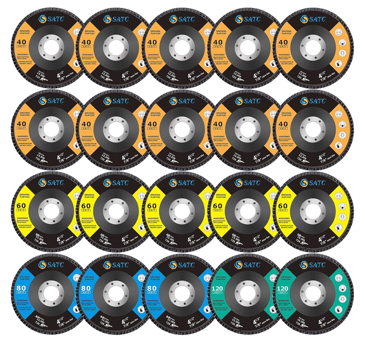 S Satc 20Pcs Flap Discs 4 1/2 For Angle Grinder 40/60/80/120 Grit Flap Disc - $32.99