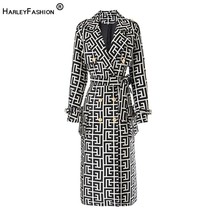 HarleyFashion Trendy Top Quality Loose Design Texture Autumn Winter Long Trench  - £107.30 GBP