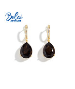 Silver dangling earrings natural smoky quartz gemstone pear 12*16mm fine... - £40.66 GBP