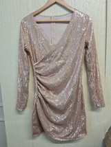 Glitter Sequin Evening Dress  Bodycon Womens Cocktail Wrap V Neck Party Sz Small - £22.08 GBP