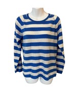 N. Peal Striped 100% cashmere sweater size large zanzibar blue ivory New... - $99.00