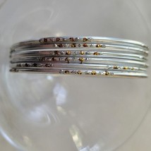 Silver with Silver Gold Glitter Thin Metal Bangles Metallics Stack of 6 - $277.31 MXN